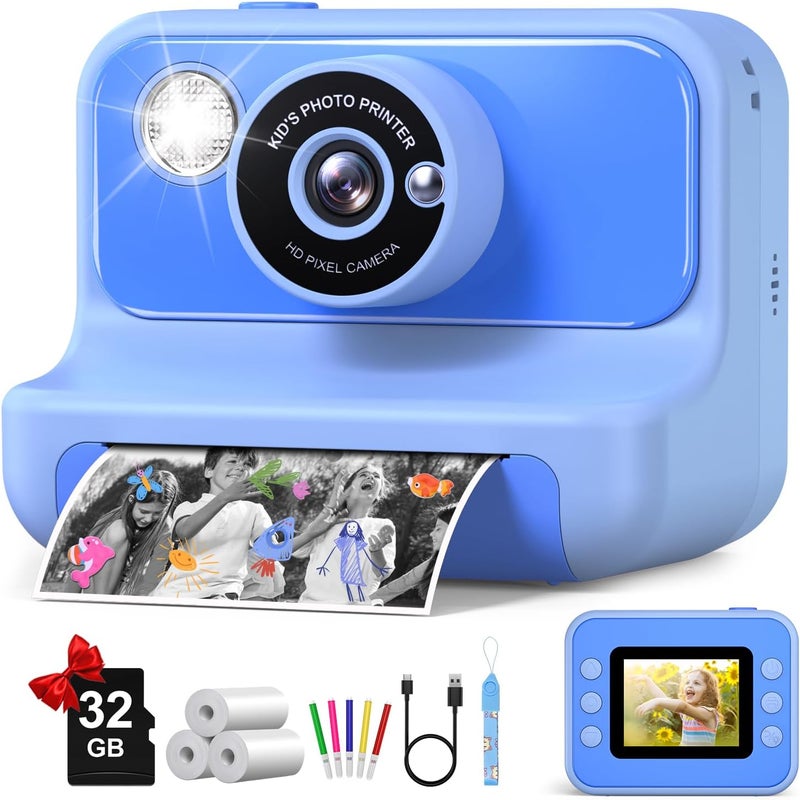 Gofunly Kids Camera Instant Print, Christmas Birthday Gifts for Girls and Boys, Kids Camera with 32GB Card, Toddler Toy Camera for 3-12 Years Old, Blue - Image 1